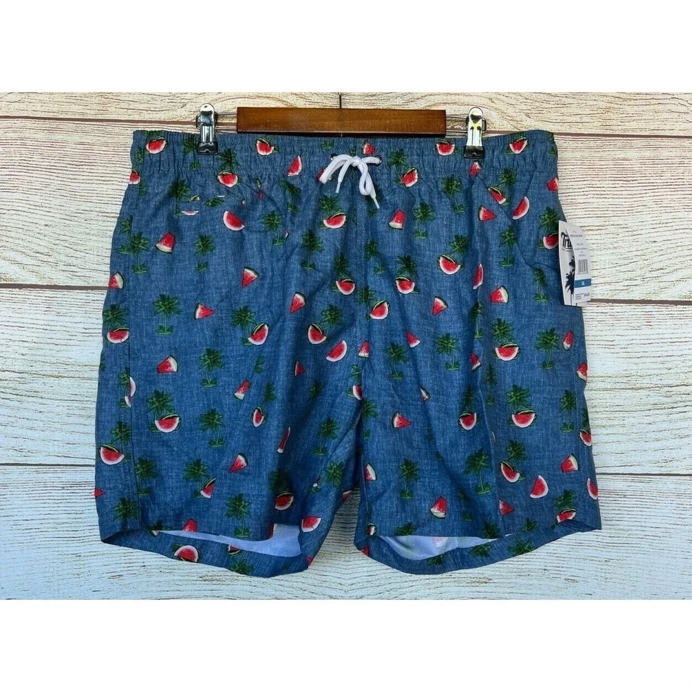 Trunks Swim Mens Size XLarge Blue Chambray Watermelon Swim 6.5